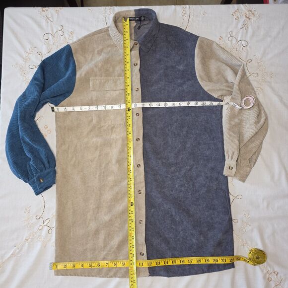 Nasty Gal Womens Sz 4 Button Up Corduroy Color Block Shirt Dress Tunic - Picture 3 of 5